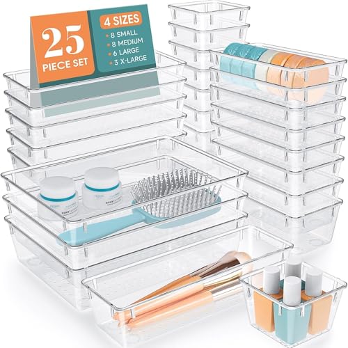 Smart Home WOWBOX 25 PCS Clear Plastic Drawer Organizer Set,